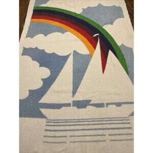 Rainbow Sailboat Dundee Beach Towel Colorful 70s 80s Vtg USA 58.5x30”
